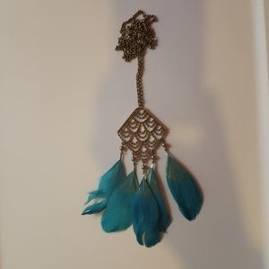 Turquoise feather necklace